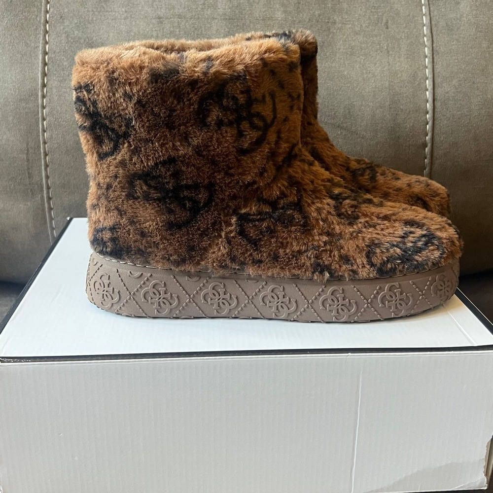 GUESS Women's Tan Faux Fur Ankle Booties - Picture 2 of 5